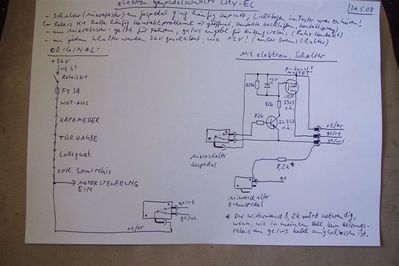 Schaltplan Elektronik-Gaspedalschalter
Diese Schaltung entlastet den Gaspedalschalter am City-El. Der sonst übliche und sogar hörbare (!) Lichtbogen bei Schützabschaltung wird zuverlässig verhindert. Habe meinen Schalter, der schon auffällig war, weiter benutzen können. Läuft jetzt schon drei Jahre ohne Probleme.
Keywords: Schaltplan Elektronik Gaspedalschalter Verstärker Schutz Nachbrenner für Mikrotaster